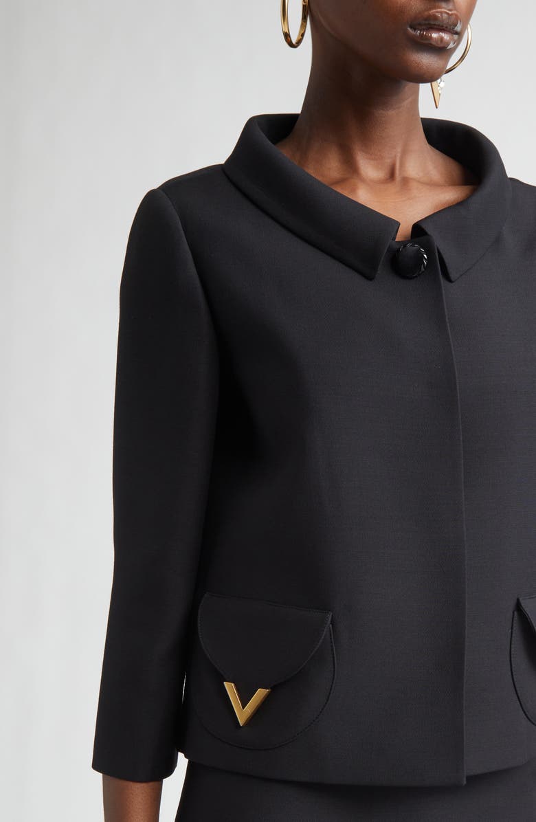 Valentino V-Detail Crepe Couture Jacket, Alternate, color, Black
