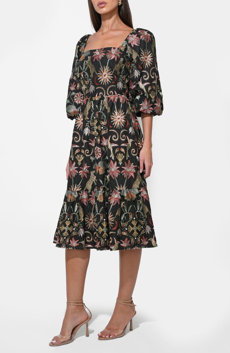 Adelyn Rae Lydia Floral Embroidery Midi Dress, Alternate, color, Black