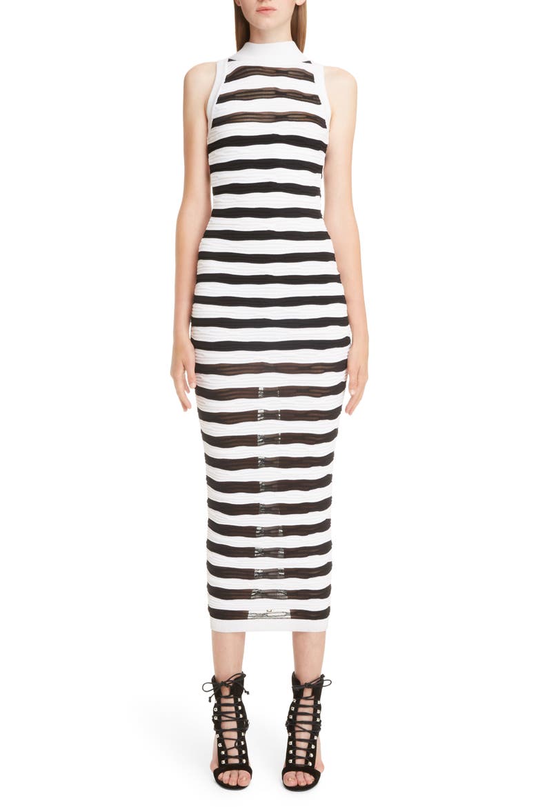 Stripe Knit Midi Dress, Main, color, NOIR/ BLANC