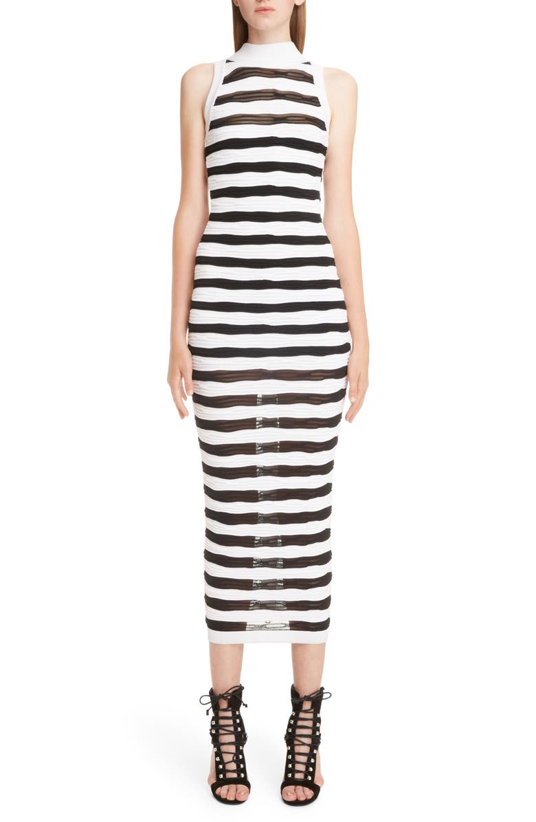 Balmain Stripe Knit Midi Dress, Main, color, 