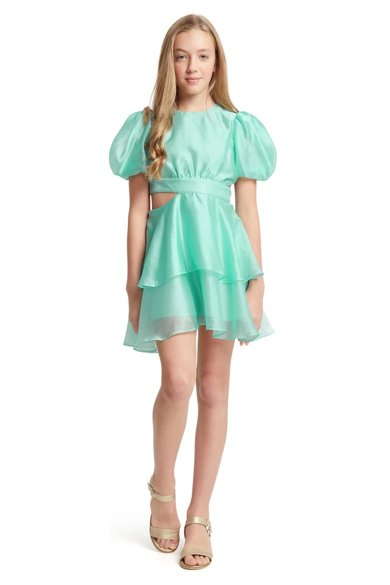 Kids' Enya Cutout Organza Minidress, Main, color, MINTY