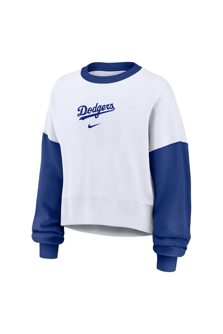 Women's Nike White/Royal Los Angeles Dodgers Oversized High Hip Fleece Sweatshirt, Alternate, color, White