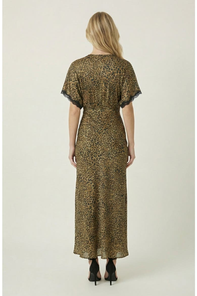 Leopard Print Lace-Trim V-Neck Side-Slit Maxi Dress, Alternate, color, Leopard Print