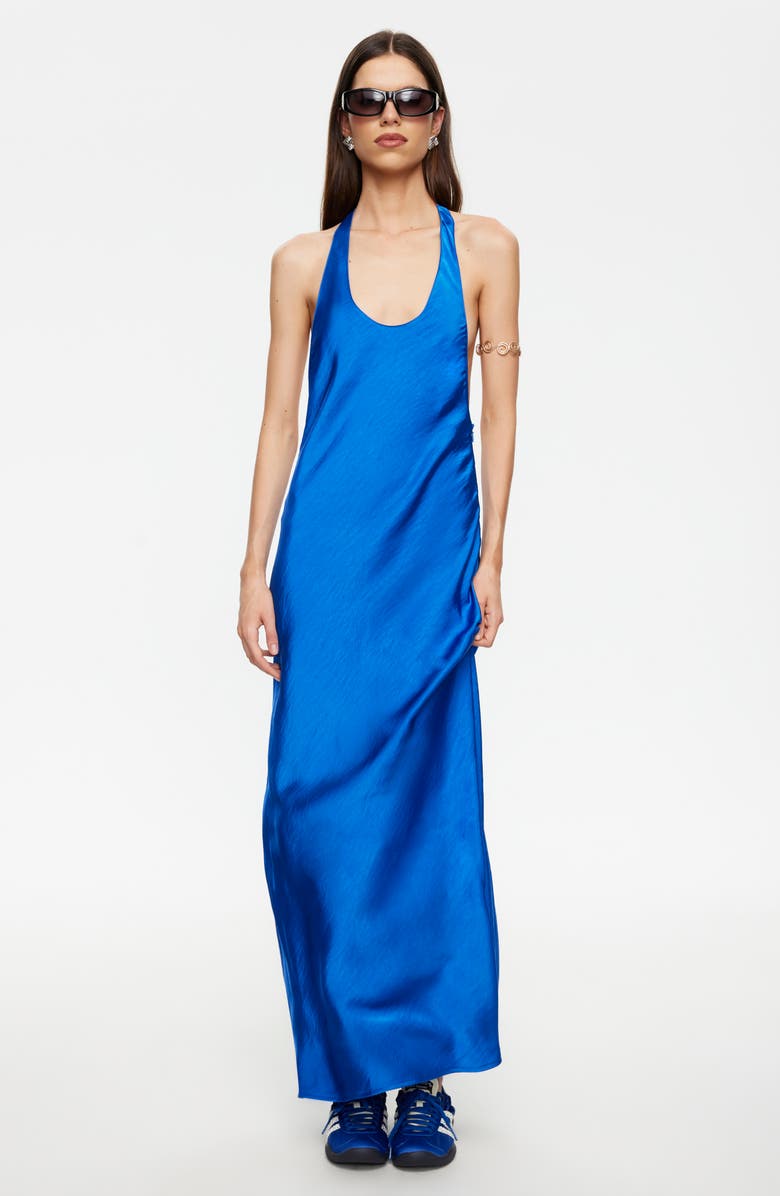 LIONESS Bare Hammered Satin Maxi Dress, Alternate, color, Royal Blue