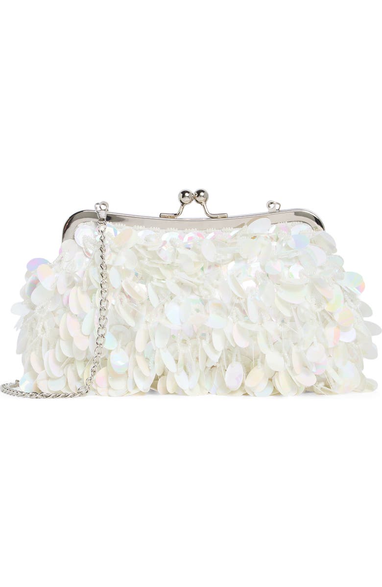 ALESSIA BIANCHI Sequin Frame Clutch, Main, color, White Multi