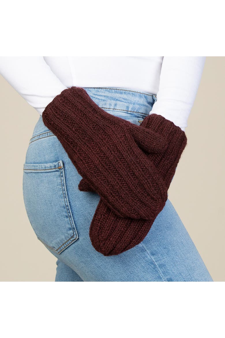 Women's Artisan Hand-Knit Denali Ribbed Mitten, Alternate, color, Berry