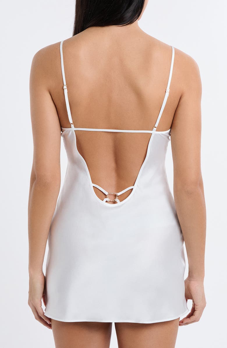Etam Mascarade Lace Trim Satin Chemise, Alternate, color, White