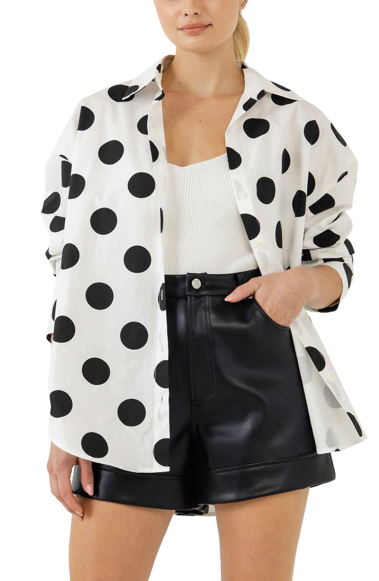 Grey Lab Oversize Polka Dot Cotton Shirt, Main, color, 
