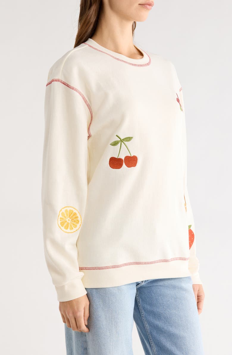 GOLDEN HOUR Fruit Embroidery Fleece Sweatshirt, Alternate, color, Marshmallow