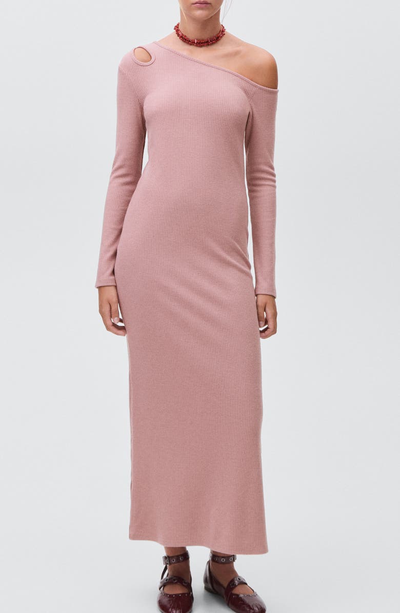 MANGO TEEN Cutout One-Shoulder Long Sleeve Dress, Main, color, Pink