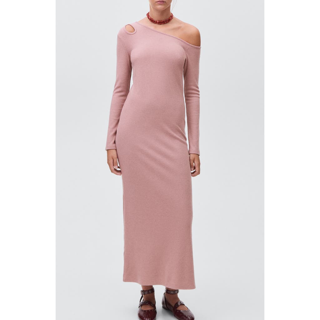 Mango Teen Cutout One-shoulder Long Sleeve Dress In Pink