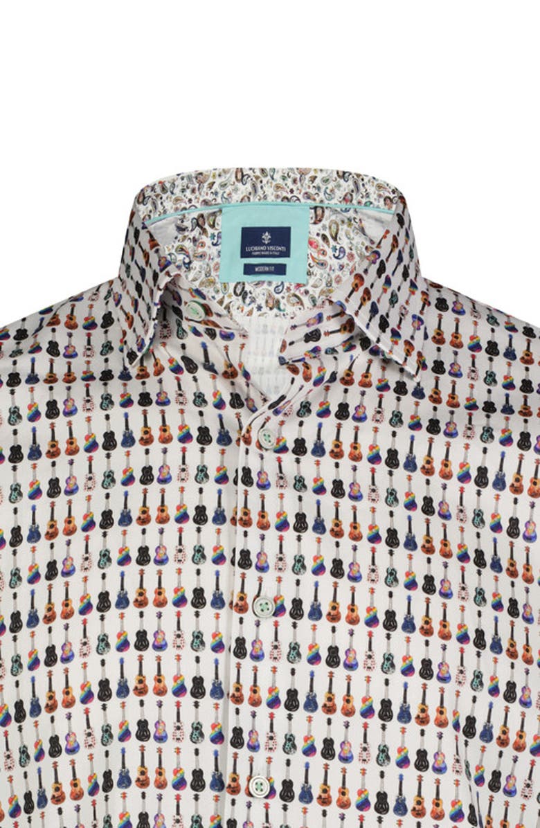 Luchiano Visconti Guitar Print Long Sleeve Shirt, Alternate, color, 