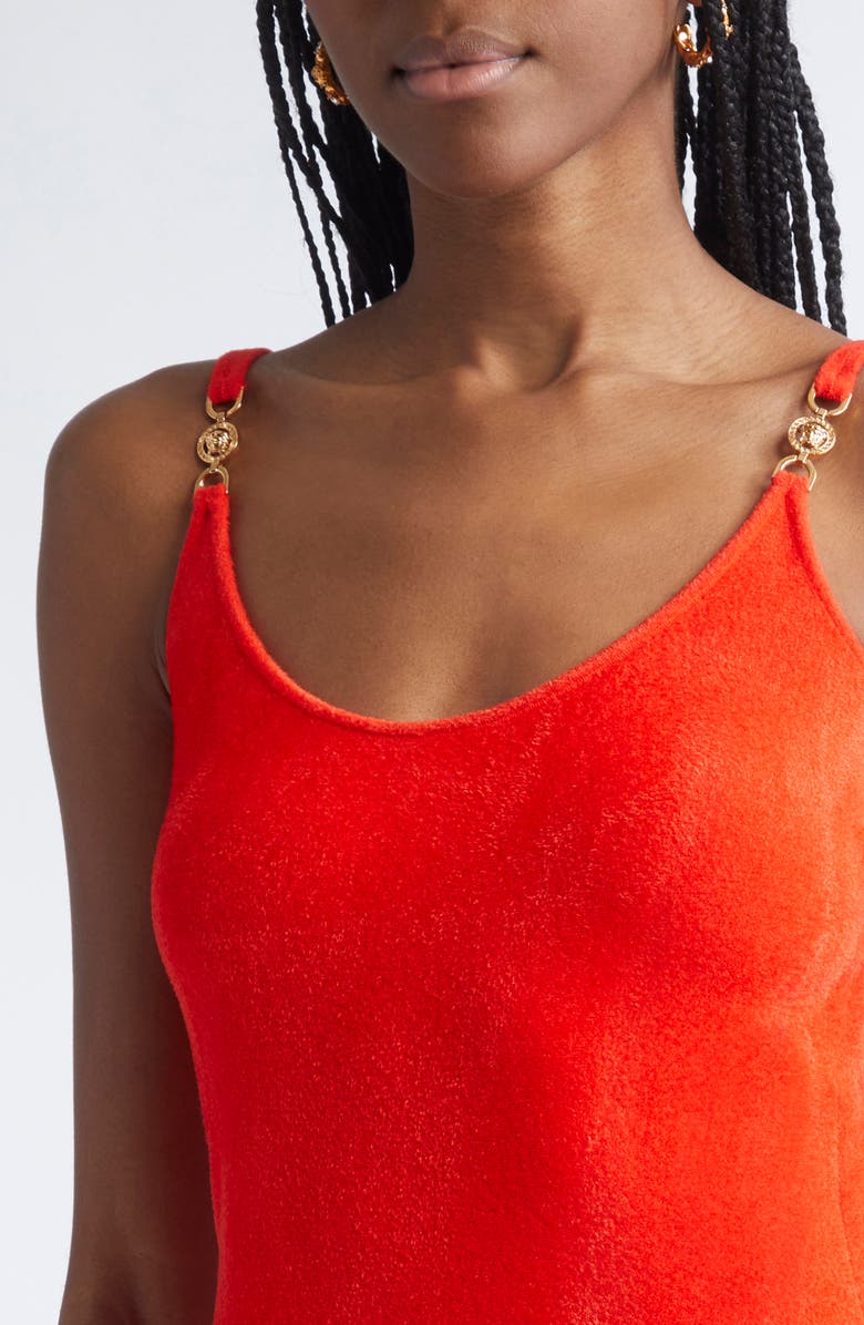 Versace Medusa '95 Chenille Fit & Flare Dress, Alternate, color, Bright Scarlet