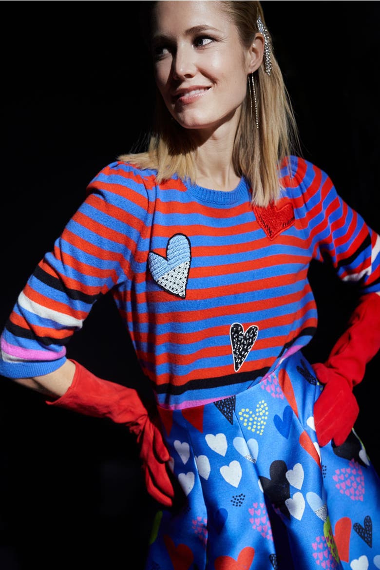 Multi Colored Striped Pullover With Application, Alternate, color, Blue / Multicolour