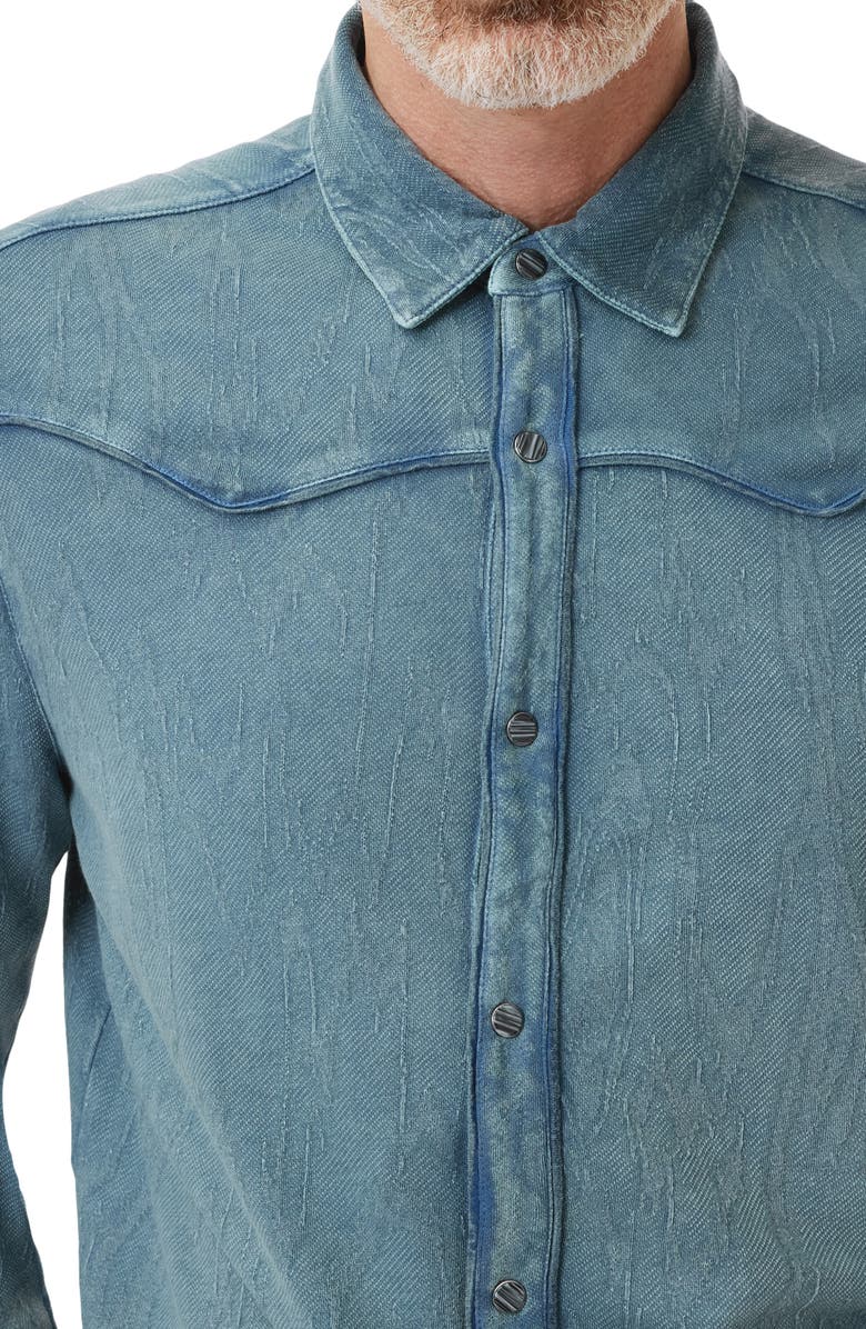 John Varvatos Miner Jacquard Snap-Up Western Shirt, Alternate, color, Denim Heather