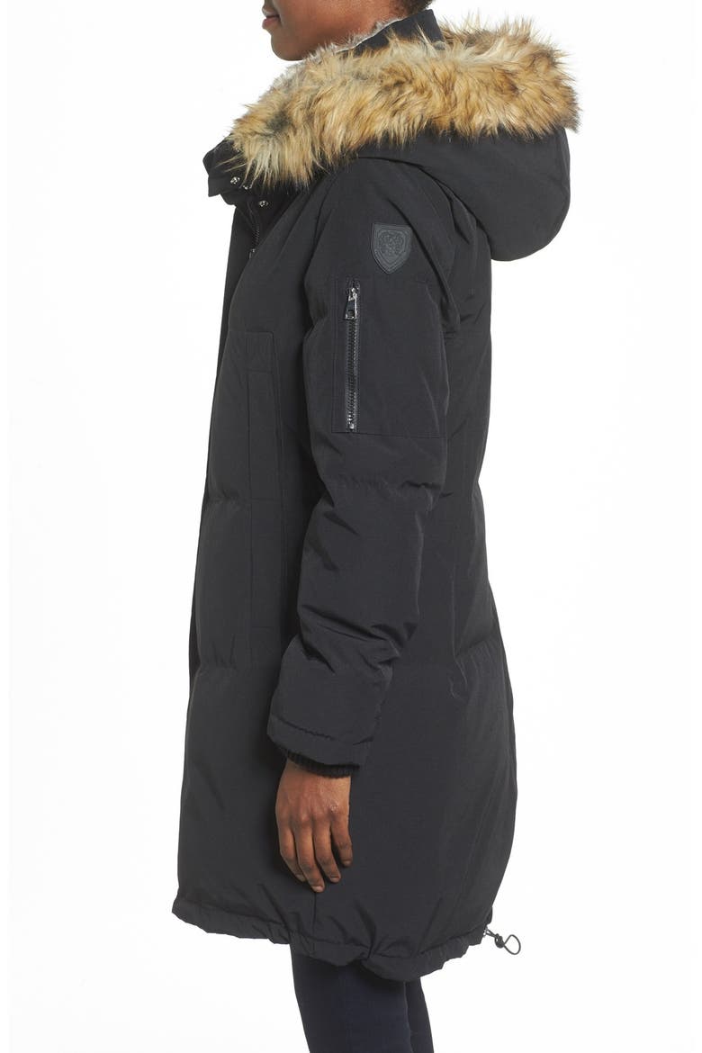 Down & Feather Fill Parka with Faux Fur Trims, Alternate, color, BLACK