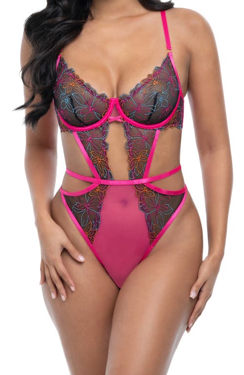 Oh La La Cheri Saracita Embroidered Mesh Underwire Teddy In Exotic Daydream 032/pink Yarro