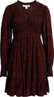 Treasure & Bond Long Sleeve Smocked Bodice Dress