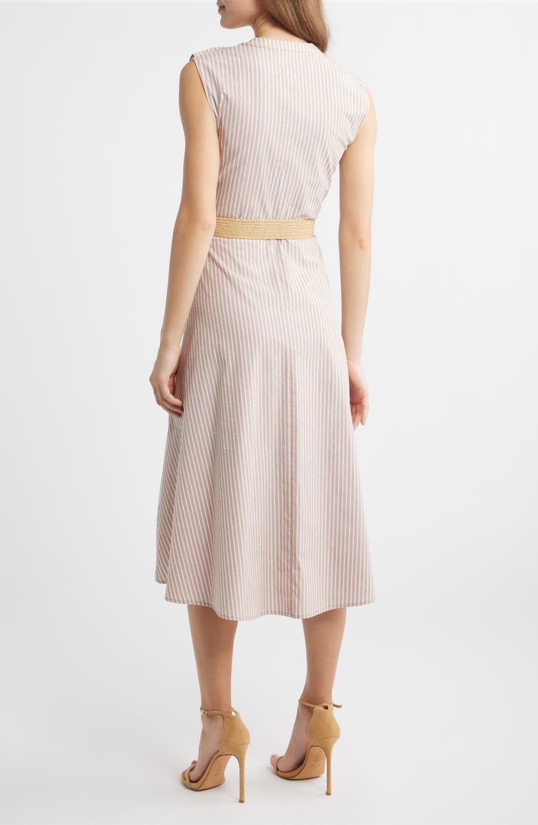 Sam Edelman Stripe Rhinestone Detail Sleeveless Cotton Shirtdress, Alternate, color, Taupe
