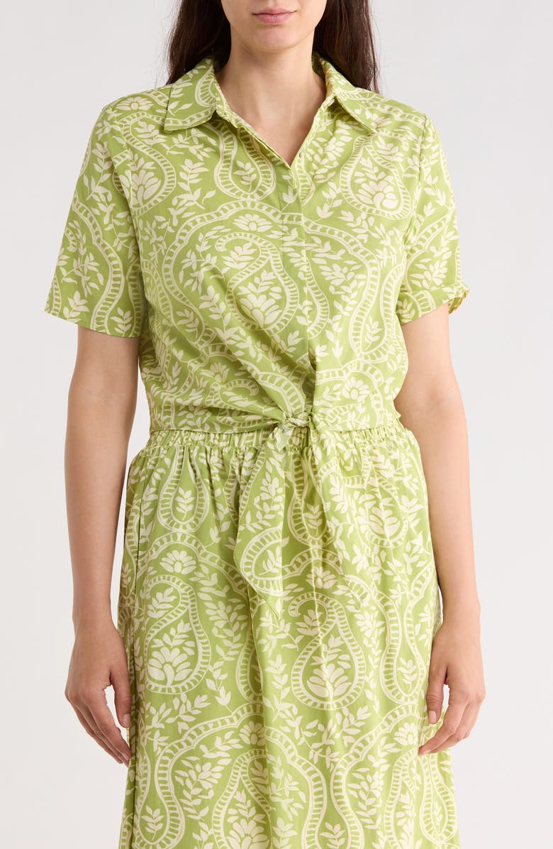 T Tahari Tie Front Short Sleeve Button-Up Shirt, Main, color, Magnified Paisley Print