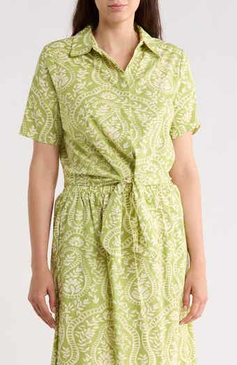 Tie Front Short Sleeve Button-Up Shirt