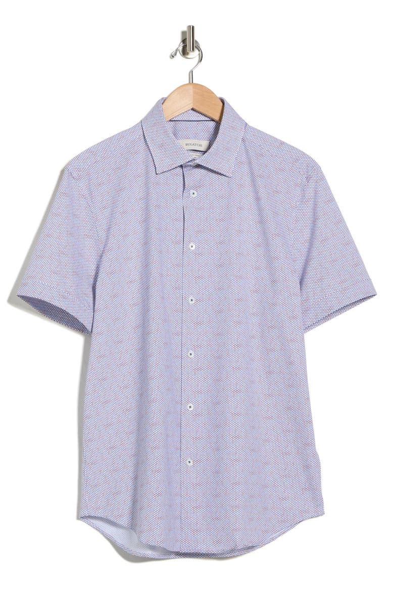 Bugatchi Short Sleeve Button-Up Shirt, Main, color, Berry