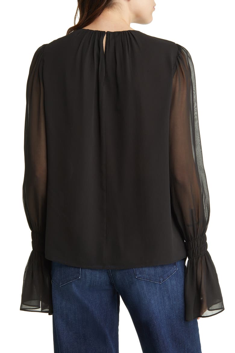 Ruffle Cuff Silk Georgette Blouse, Alternate, color, NOIR