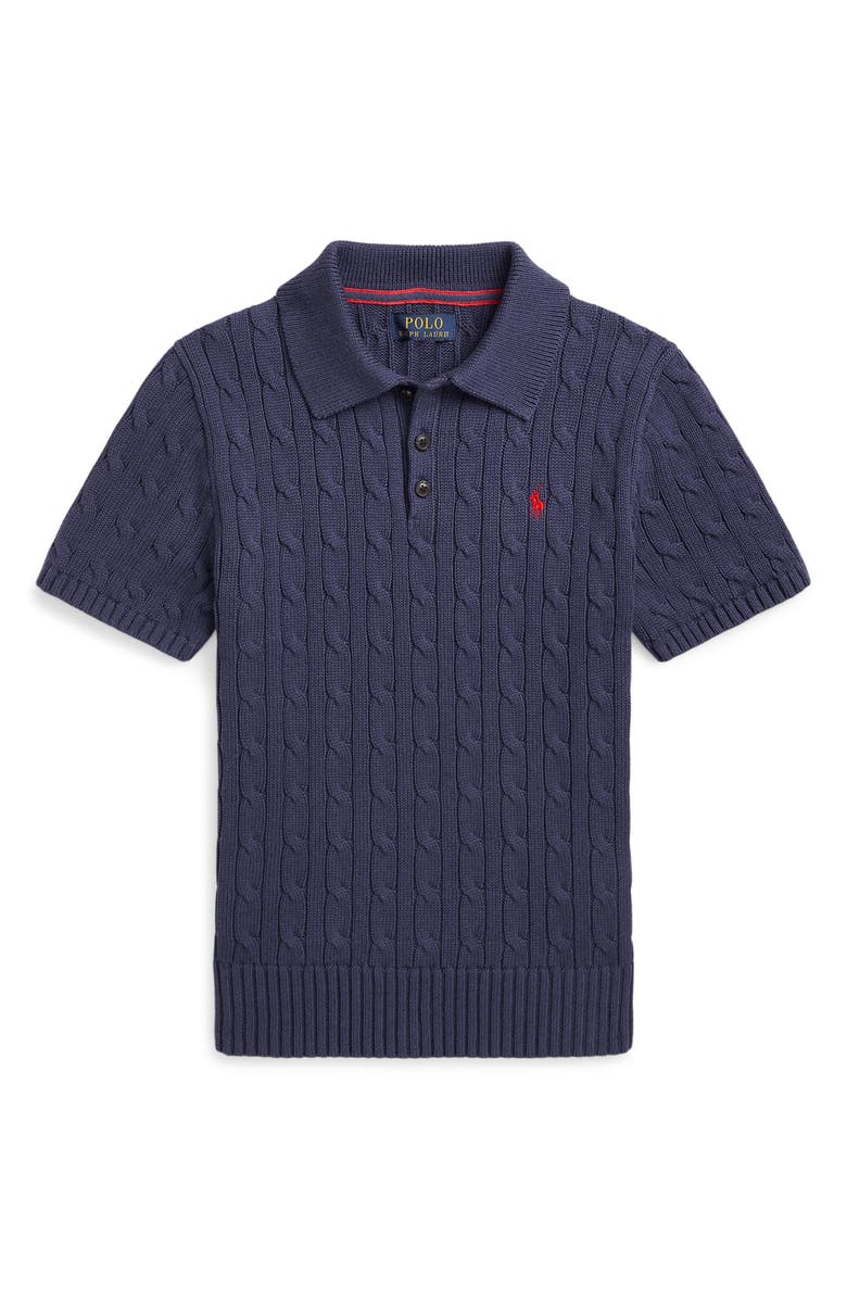 Polo Ralph Lauren Kids' Cabled Short Sleeve Cotton Polo Sweater, Main, color, 