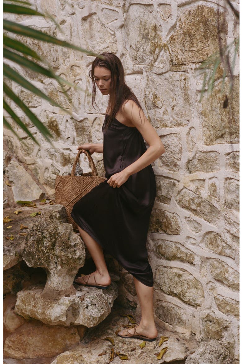 Rhea Sleeveless Satin Cover-Up Maxi Dress, Alternate, color, DEEP EARTH