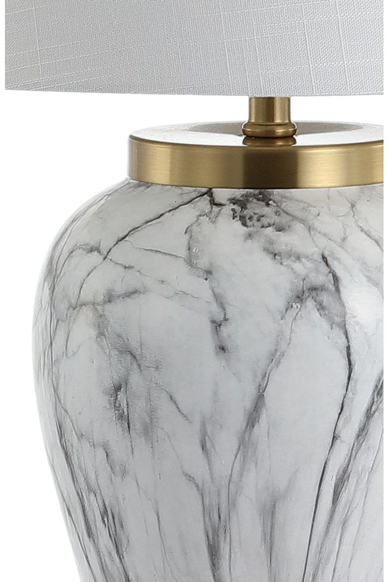 Prague 28" Ceramic Marble LED Table Lamp, White/Gold, Alternate, color, White