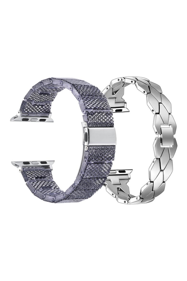 Ava Set of 2 Resin & Stainless Steel Watchbands, Alternate, color, SILVER