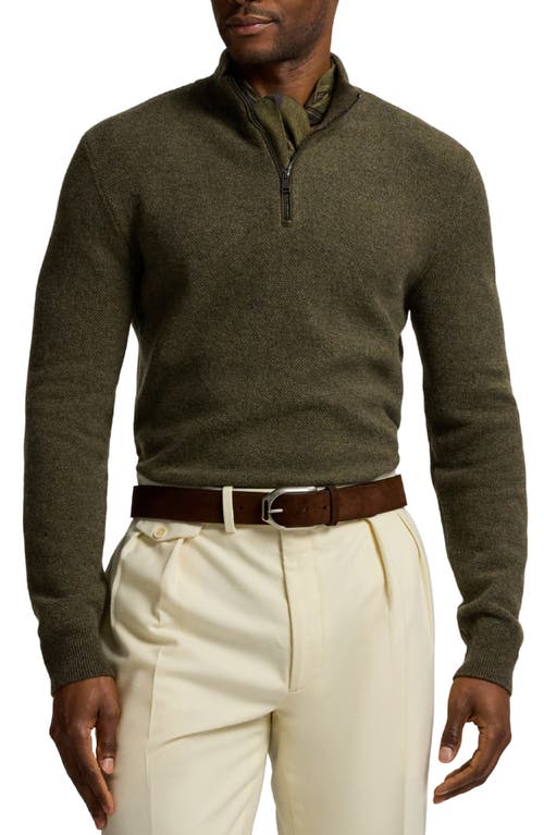 Ralph Lauren Purple Label Bird's Eye Cashmere Half Zip Sweater in Olive Multi  product