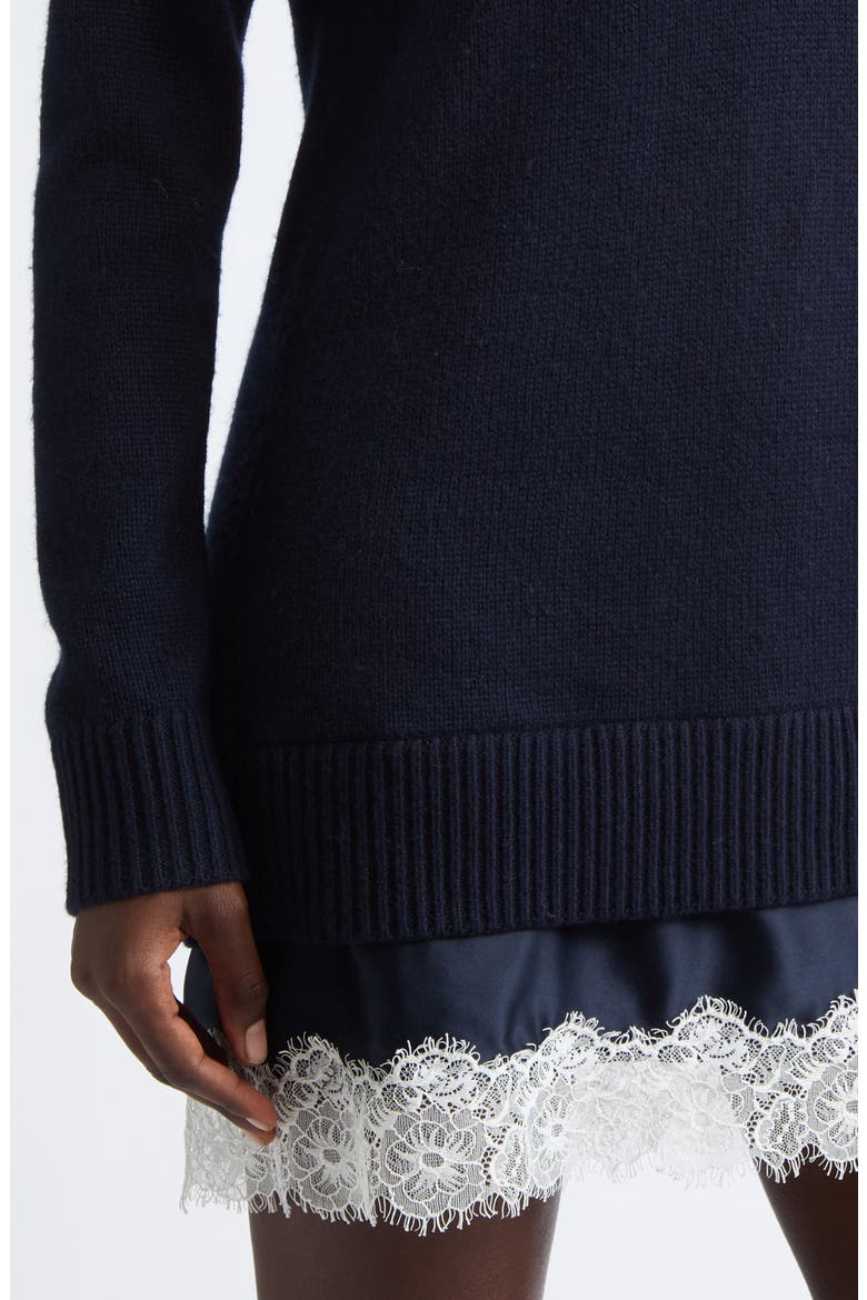 Simona Lace Trim Long Sleeve Sweater Dress, Alternate, color, NAVY/ NAVY