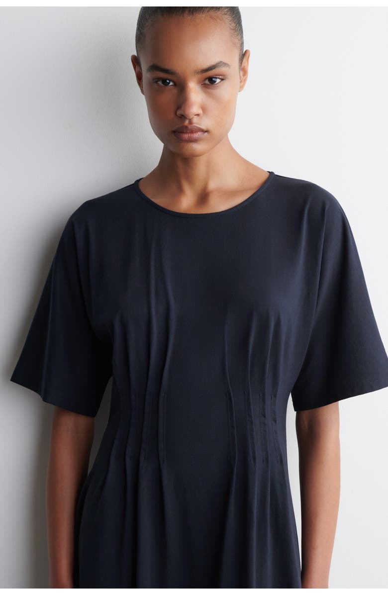COS Pintucked Cotton Mini Dress, Alternate, color, Navy