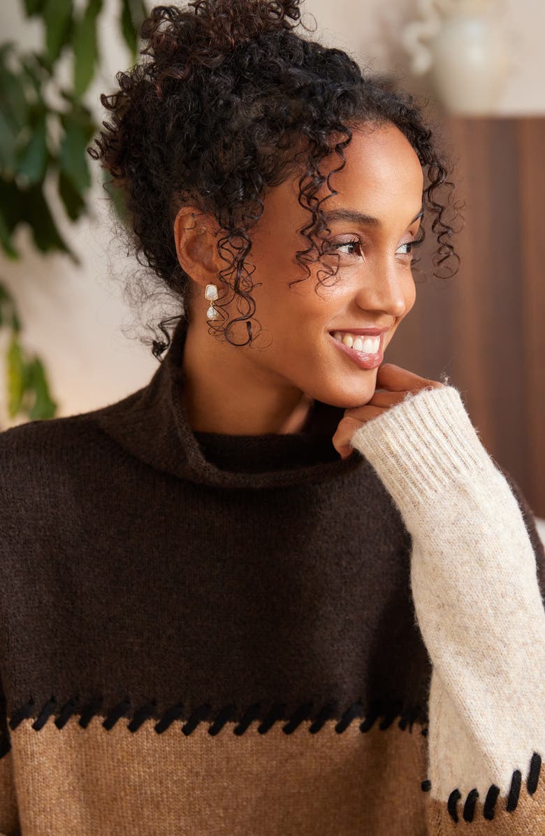 Karen Kane Colorblock Whipstitch Turtleneck Sweater, Alternate, color, Multi