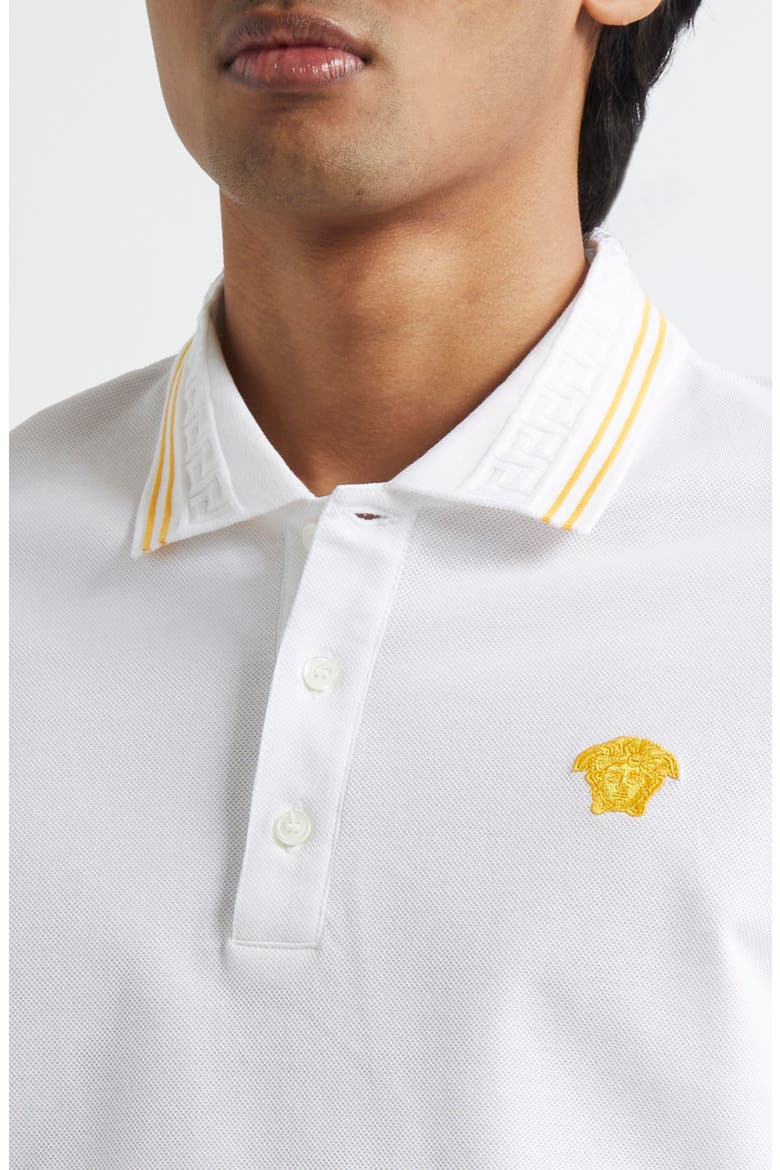 Tipped Embroidered Medusa Cotton Piqué Polo, Alternate, color, 1W000-OPTICAL WHITE