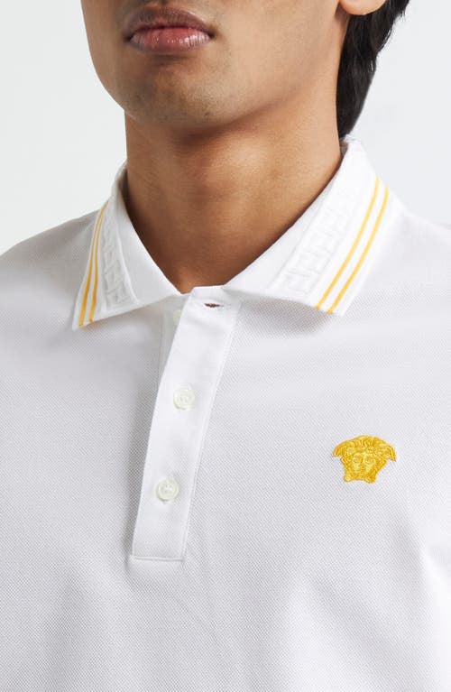Versace White Polo Shirt With Classic Collar And Medusa Embroidery On The Front In White