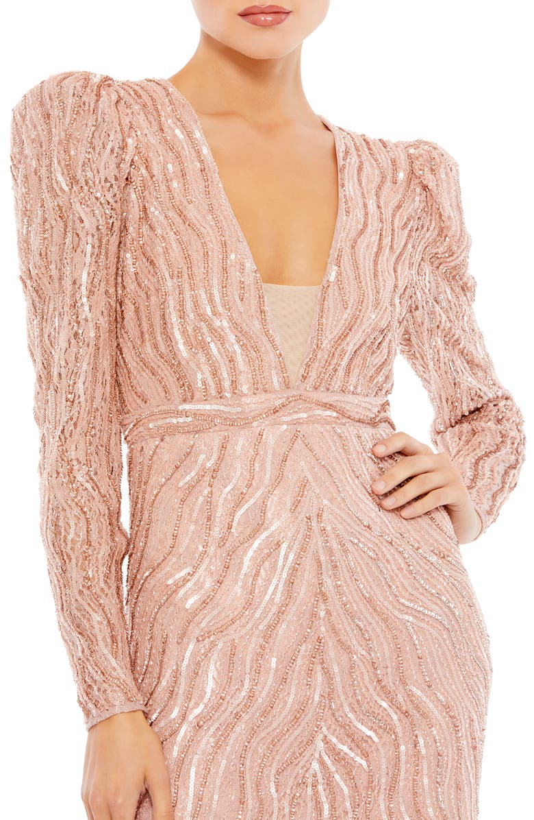 Mac Duggal Bead & Sequin Long Sleeve Trumpet Gown, Alternate, color, 