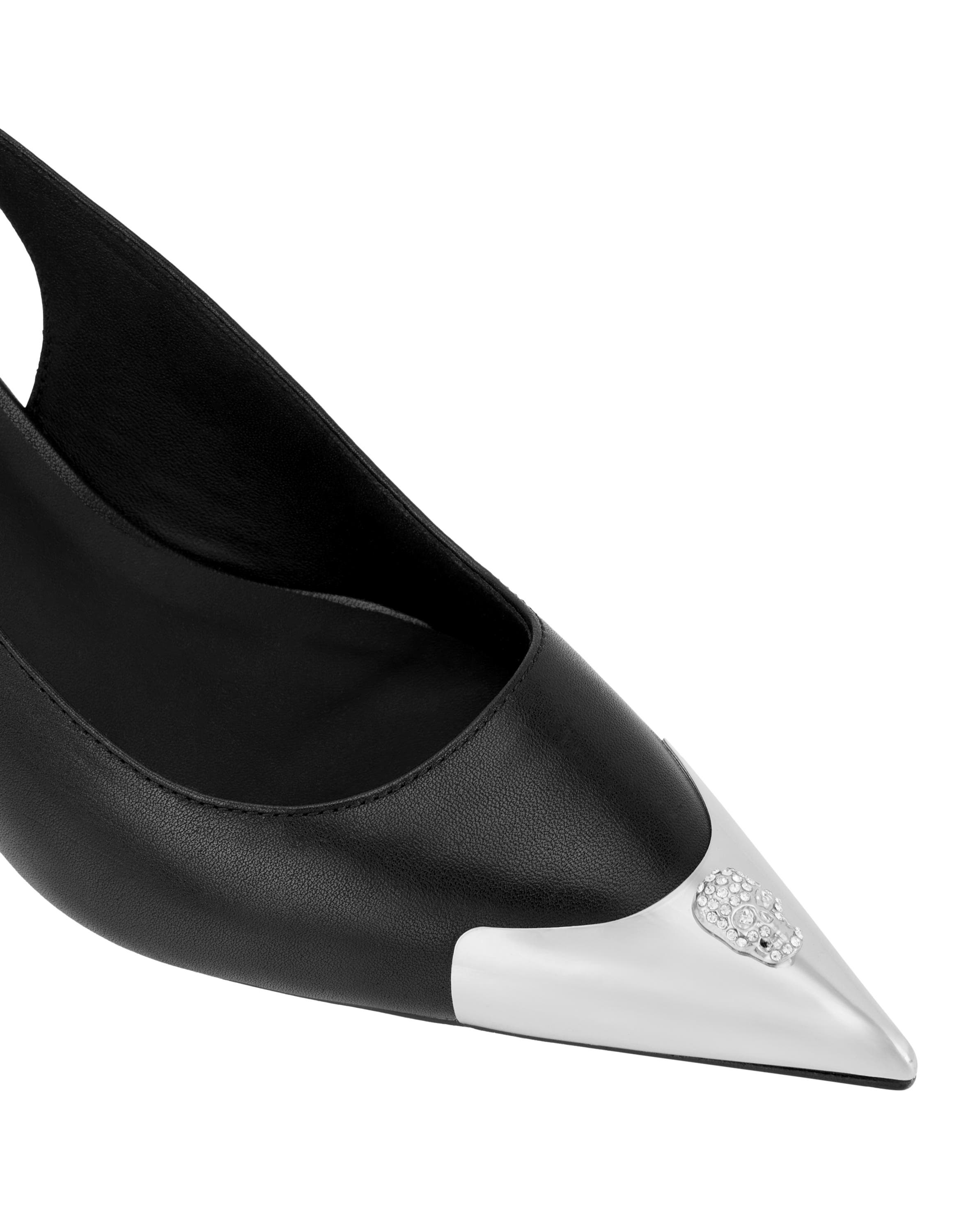Leather Slingback Shoes Skull Toe Women, Alternate, color, black