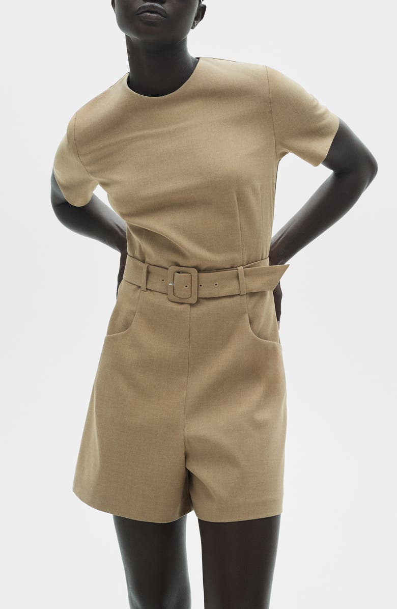 MANGO Belted Romper, Alternate, color, Beige