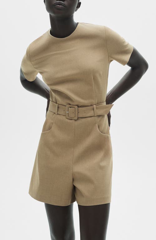 Mango Belt Short Jumpsuit Beige In Beige