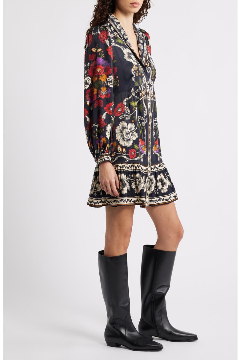 Roccoco Floral Minidress, Alternate, color, BLACK