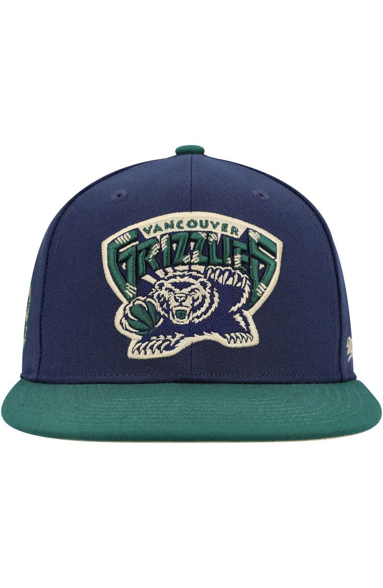 Mitchell & Ness Men's Mitchell & Ness Navy/Green Vancouver Grizzlies  Hardwood Classics Grassland Fitted Hat, Alternate, color, 