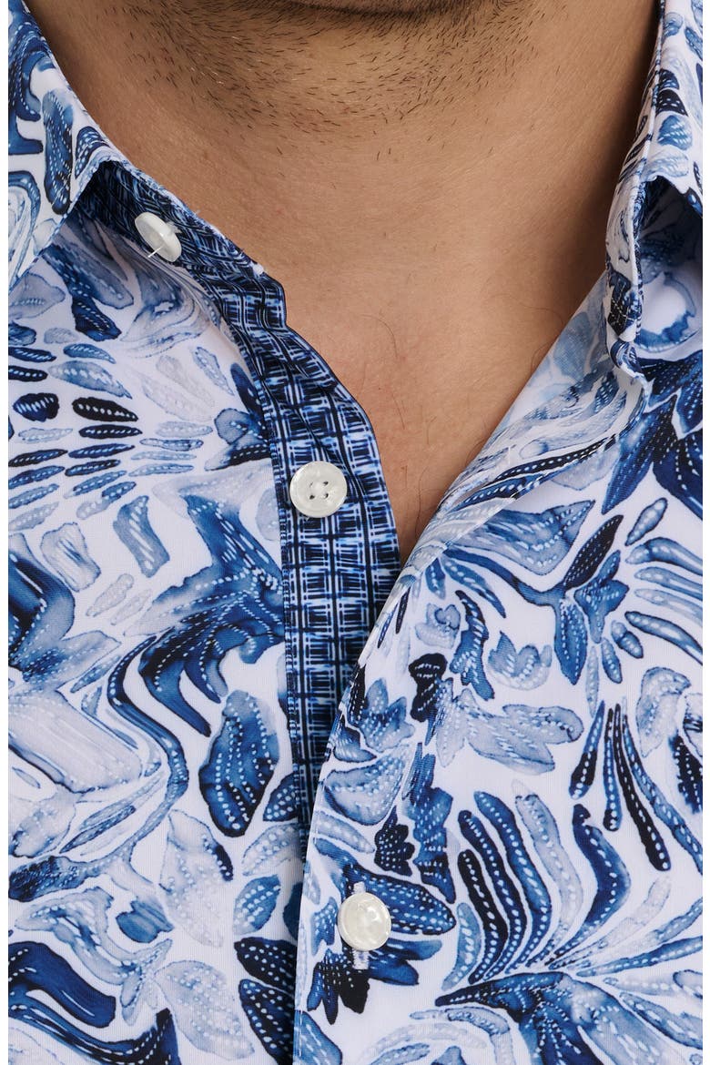 Occasio Short Sleeve Performance Button-Up Shirt, Alternate, color, BLUE