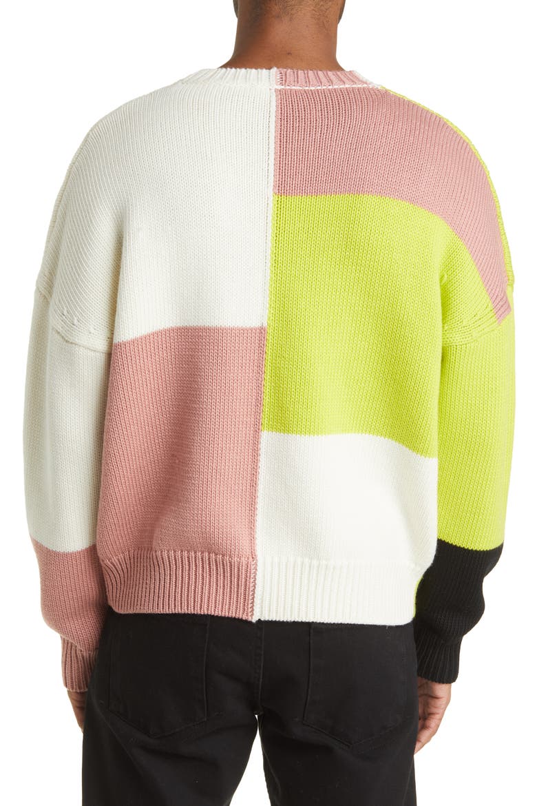 Gender Inclusive Colorblock Merino Wool Sweater, Alternate, color, FLASH LIME MULTI
