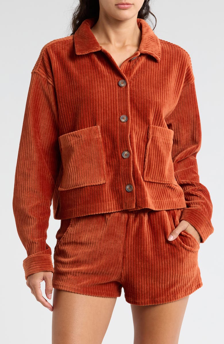 Volcom No Trouble Corduroy Button-Up Top, Main, color, 