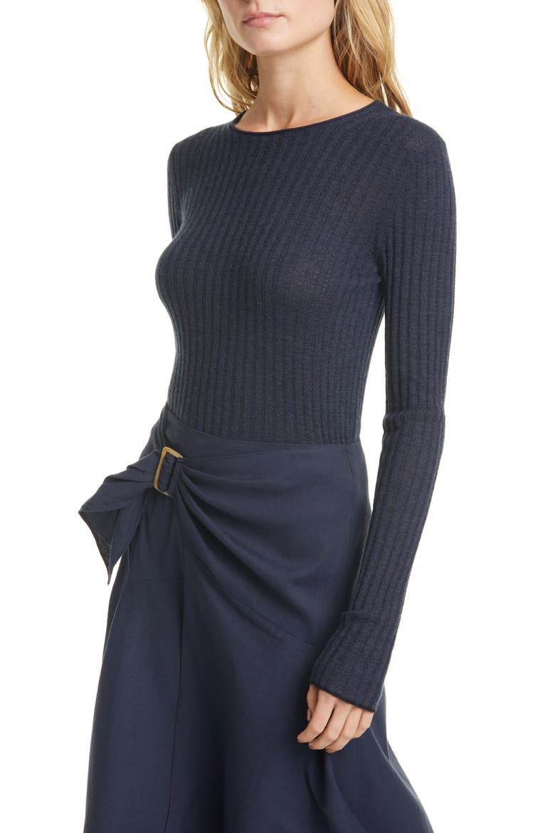 Ribbed Cashmere Crewneck Sweater, Main, color, DEEP AZUL/ COASTAL