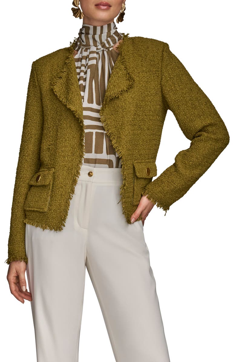 Donna Karan New York Fray Open Front Tweed Jacket, Main, color, 