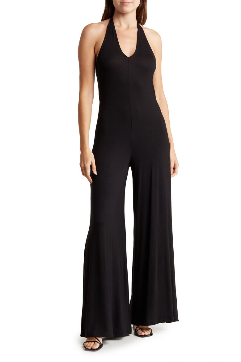 Wide Leg Halter Jumpsuit, Main, color, BLACK