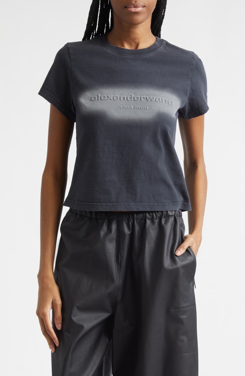 Alexander Wang Embossed Logo Shrunken Graphic T-Shirt, Main, color, Washed Black